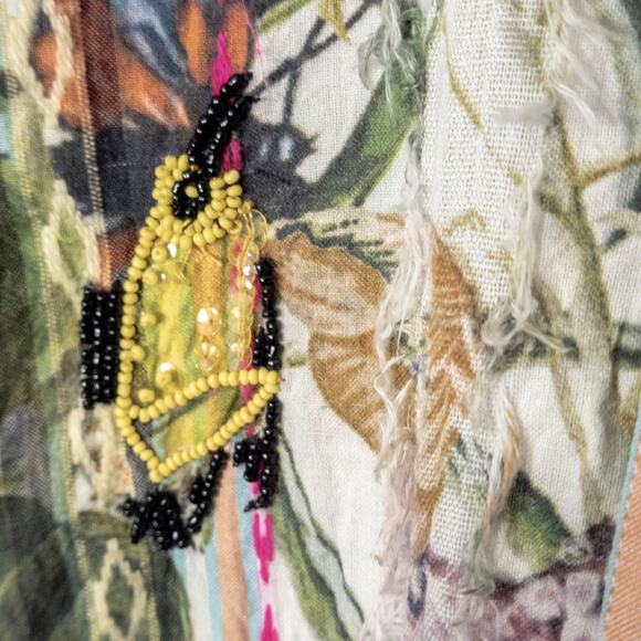 Chico’s Women’s Top Garden Girl Floral Stripe Beaded Embroidery Button Up Size L - Picture 7 of 10